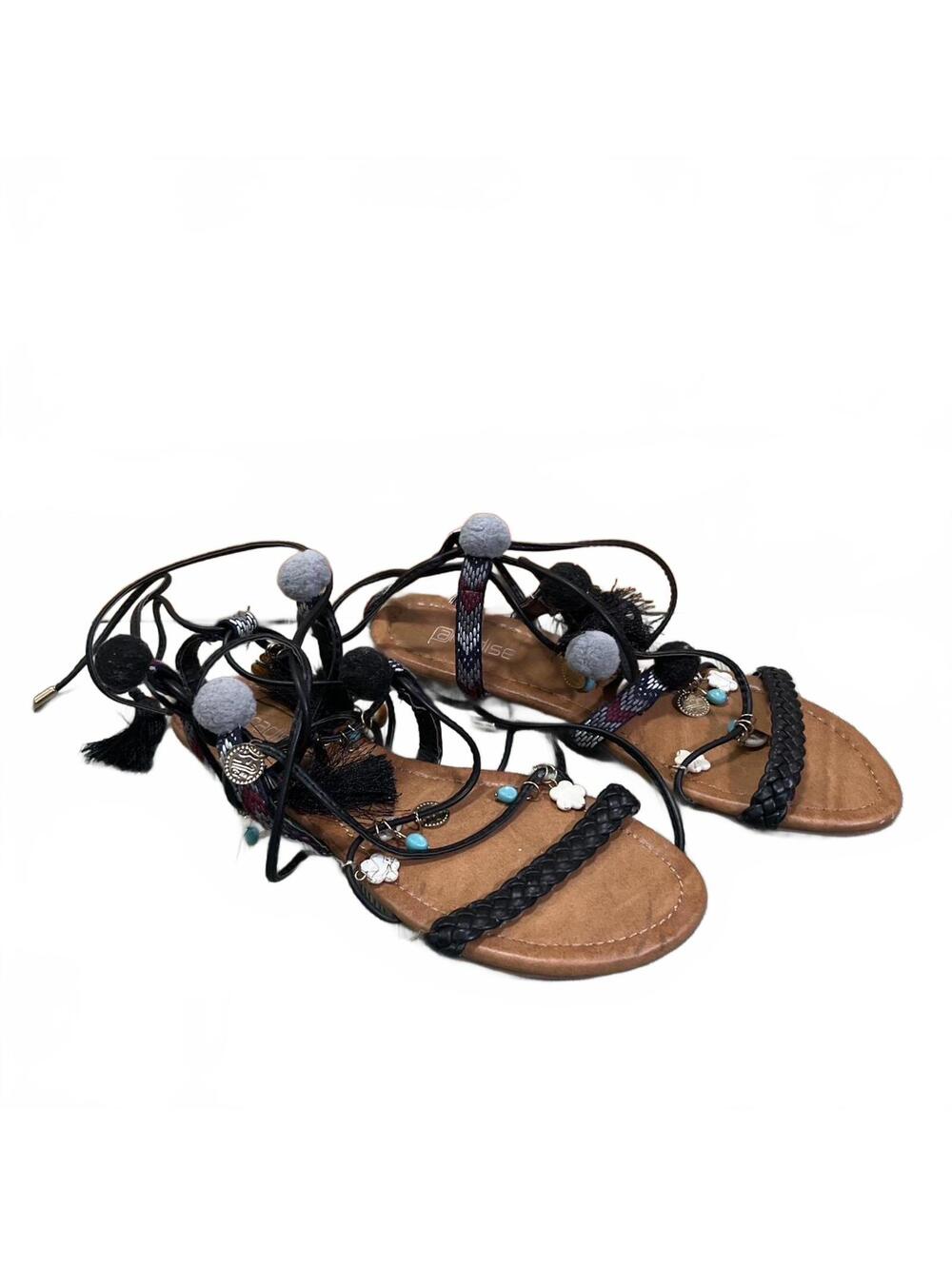 Paradise Womens Black Brown Bohemian Lace Up Gladiator Sandals Size 7.5